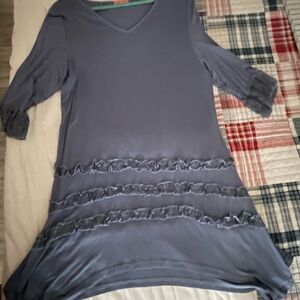 Simply Aster Soft Boutique Blue Top with ruched/lacey detailing…